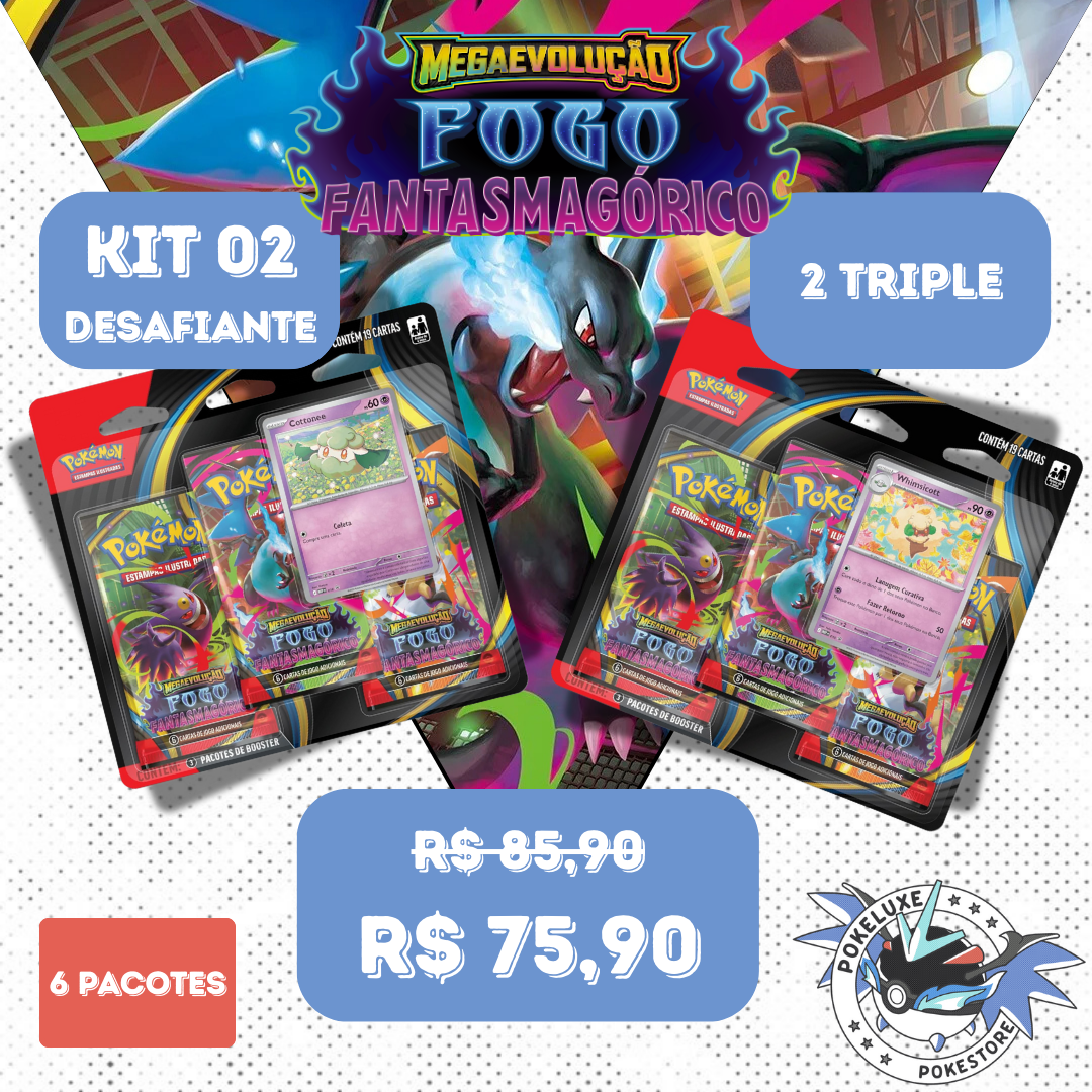 Kit 02 - Desafiante ME 02 – Fogo Fantasmagórico (6 Boosters Pokémon)